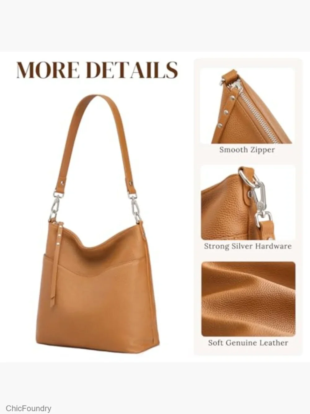 Medium Leather Tote Crossbody Hobo Bag with 2 Removable Straps